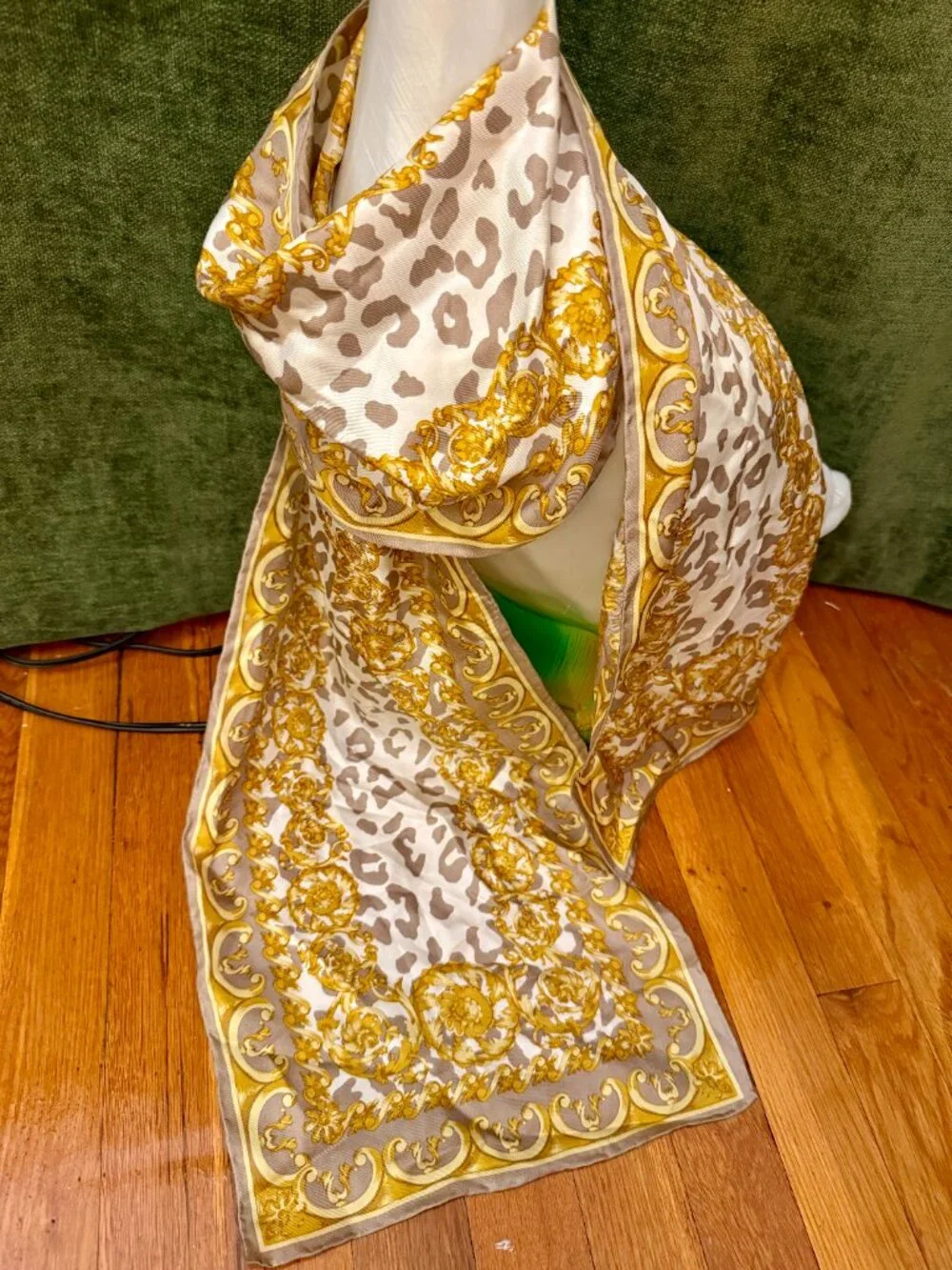 Talbots NWT 100% Silk Scarf Leopard Baroque Gold Taupe